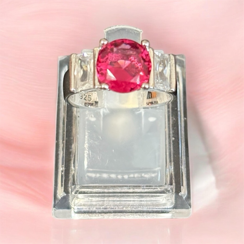 Pink Red Round Stone Ring